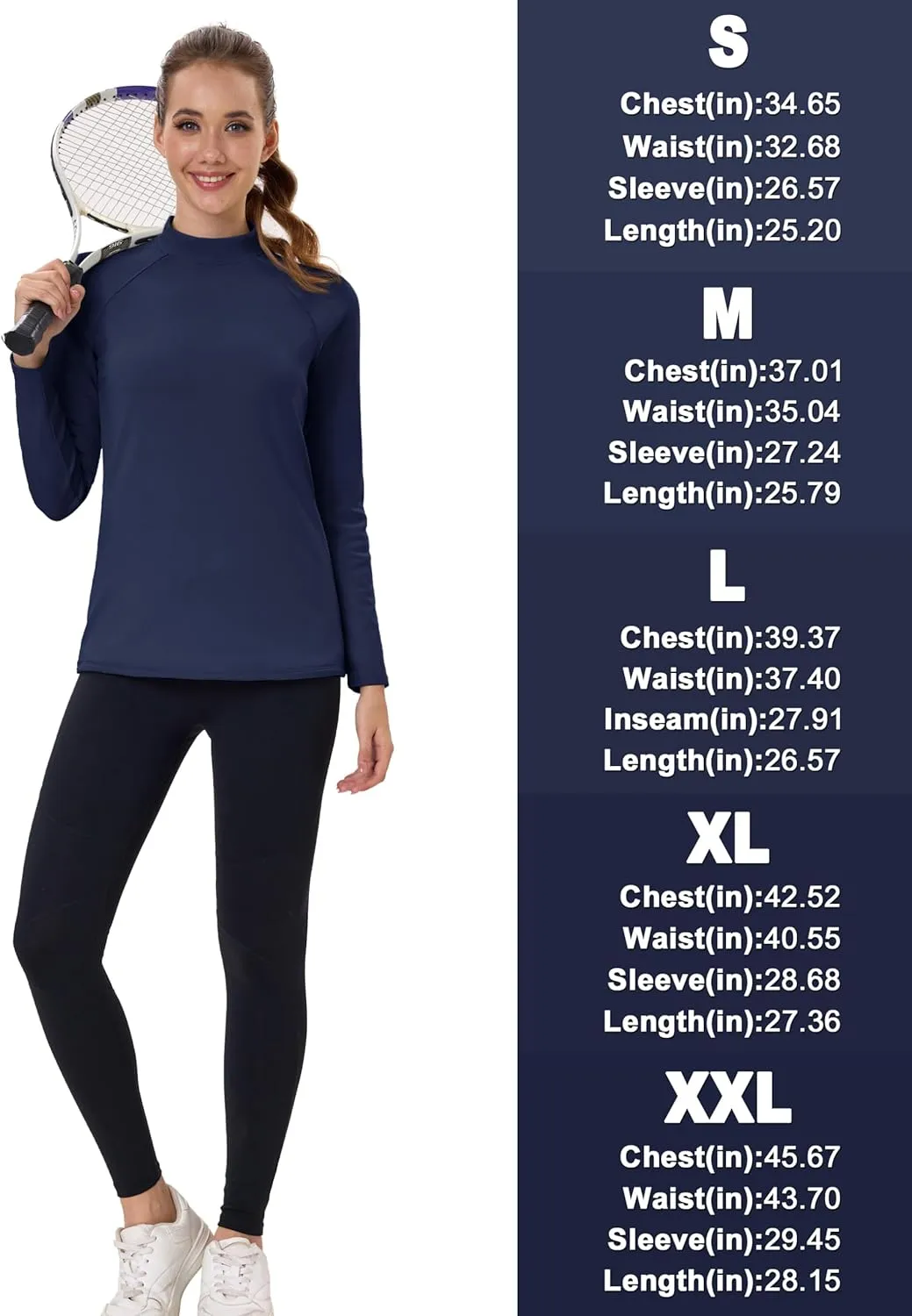TACVASEN Women's Thermal Shirts Mock Turtleneck Fleece Lined Long Sleeve Underwear Water Resistant Athletic Base Layer