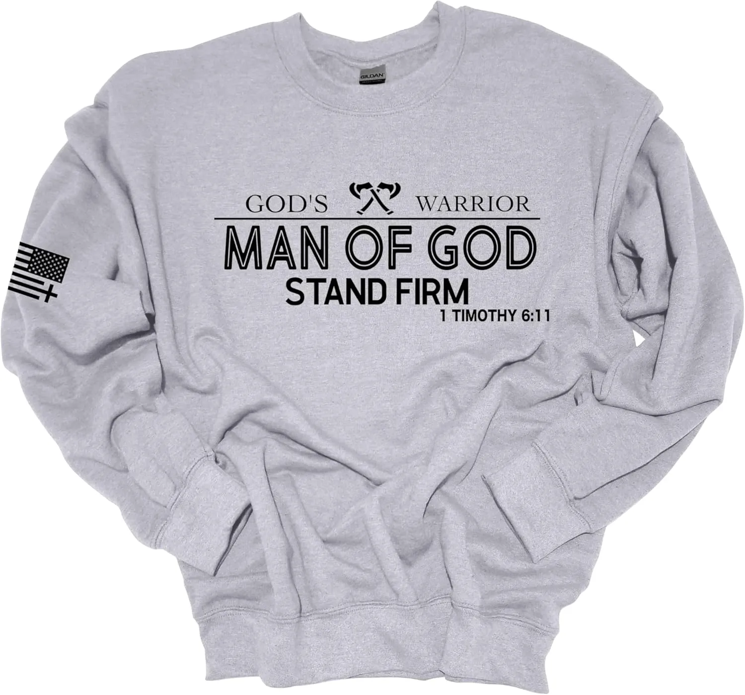 Trenz Shirt Company God's Warrior Man of God Stand Firm Bible Scripture Mens Christian Jesus Cross Crewneck Sweatshirt