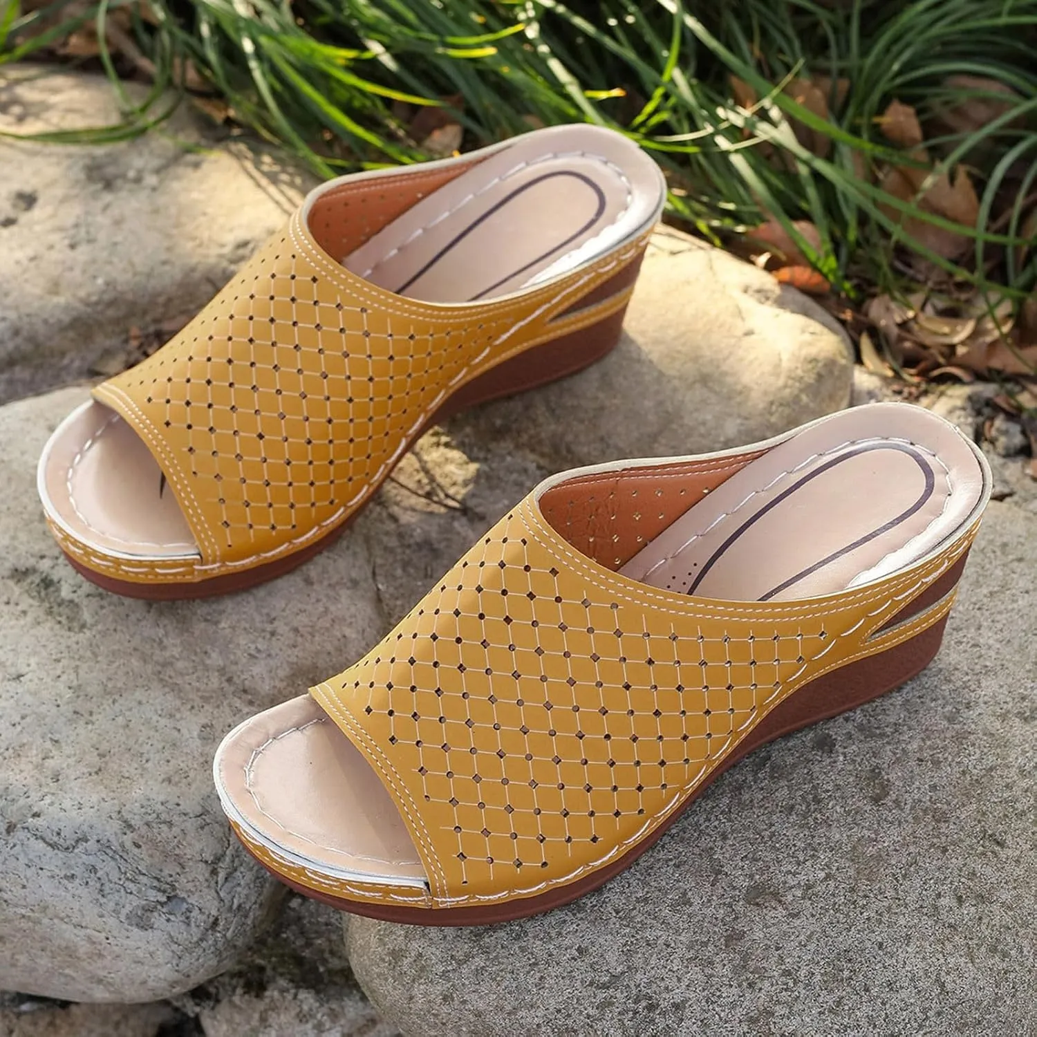 Womens Wedge Sandals Dressy Summer Sandal Comfort Walking Platform Slides Open Toe Slip On Beach Shoes Casual Slippers